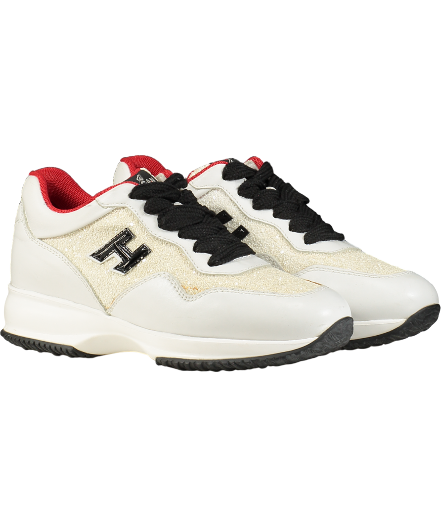 HOGAN White Leather & Glitter H Logo Trainers UK 4 EU 37 👠