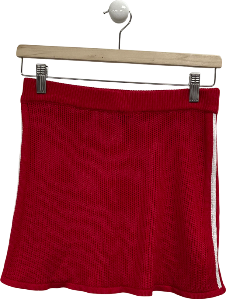 White Fox Red Knitted Mini Skirt With White Stripe UK S