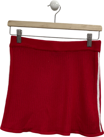 White Fox Red Knitted Mini Skirt With White Stripe UK S