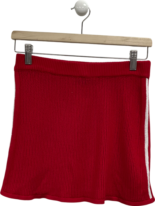 White Fox Red Knitted Mini Skirt With White Stripe UK S