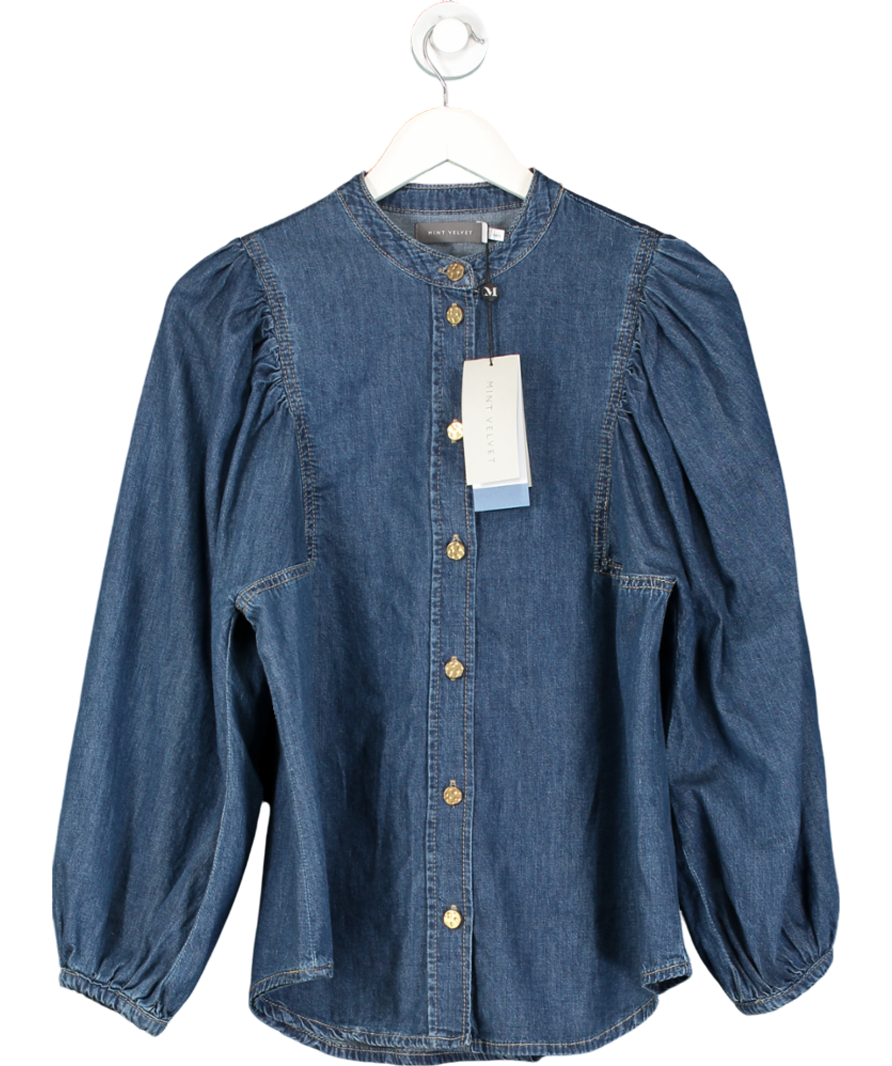 Mint Velvet Blue Puff Sleeve Denim Blouse UK S