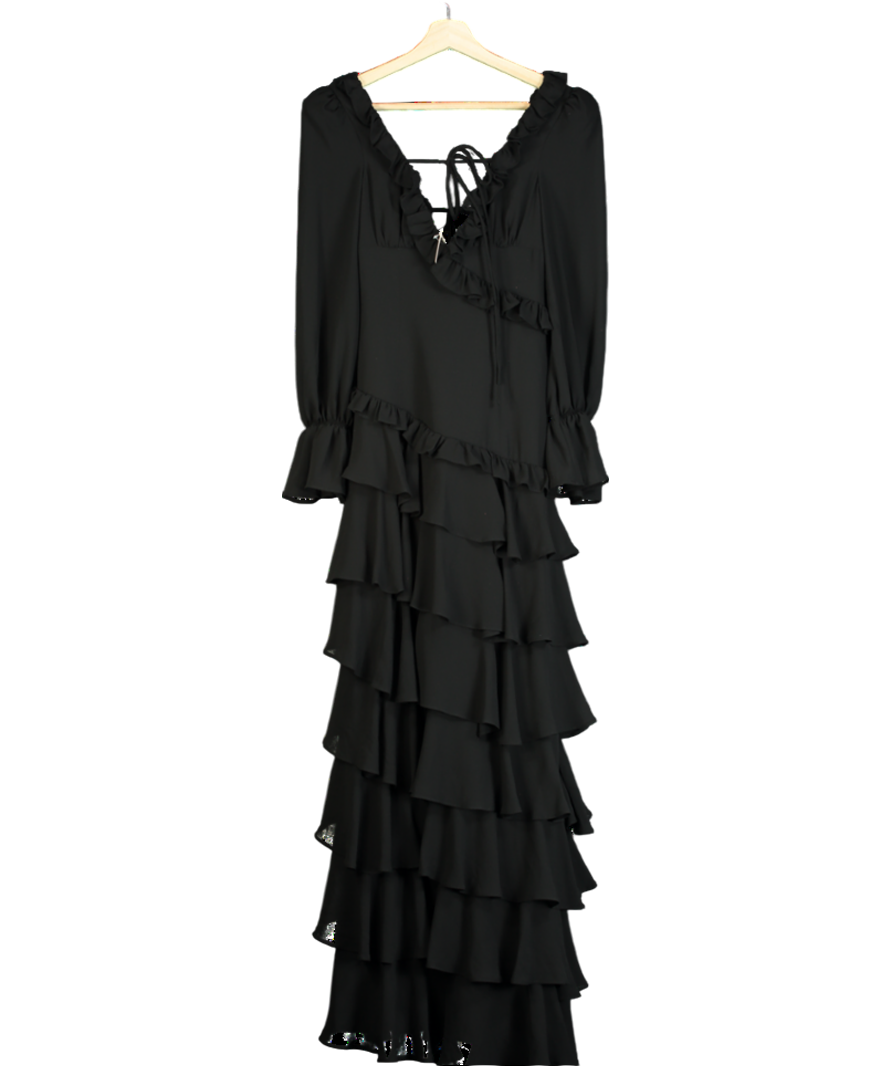 ALB Anne Louise Black Ruffle Maxi Dress UK XS