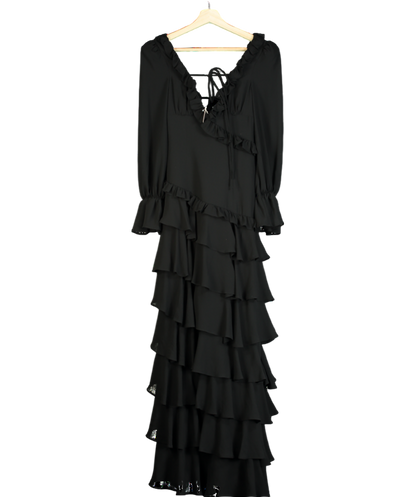 ALB Anne Louise Black Ruffle Maxi Dress UK XS