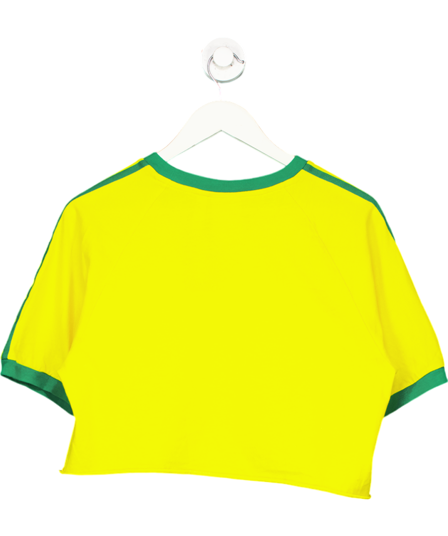 adidas Yellow Cropped 3 Stripe Team T-shirt UK M
