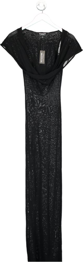 PrettyLittleThing Black Sheer Knit Cowl Hooded Maxi Dress UK XS