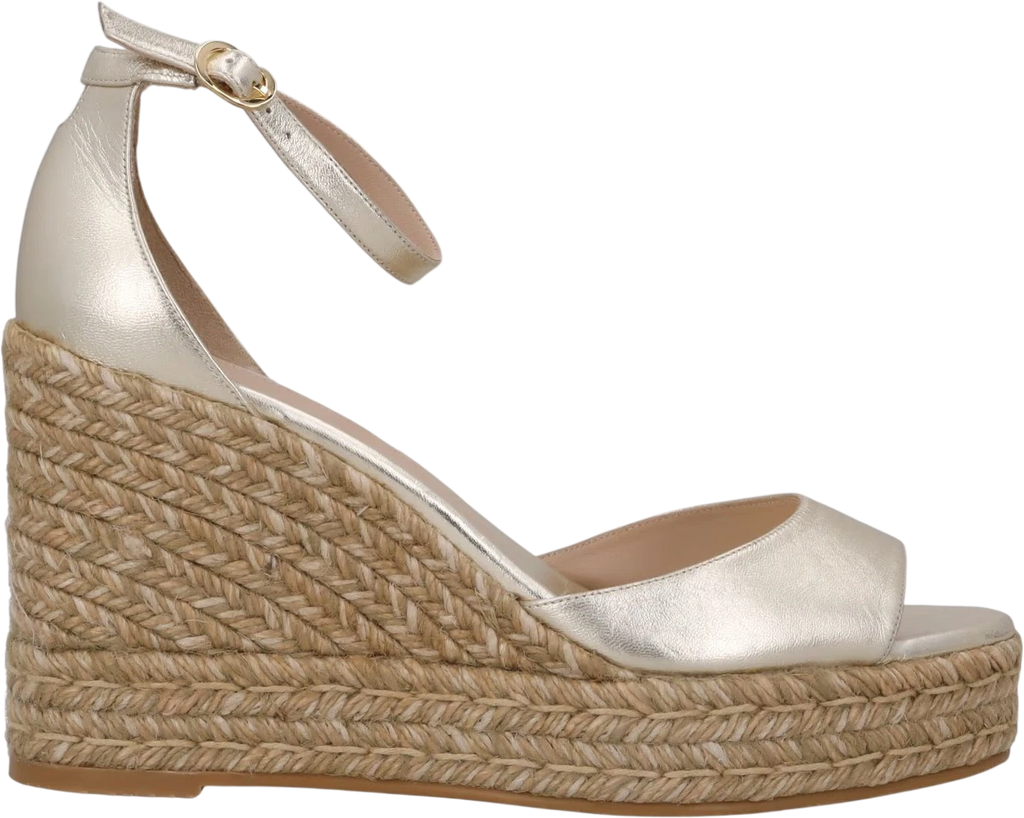STUART WEITZMAN Metallic Gold Platform Wedge Espadrille Sandals UK 7.5 EU 40.5