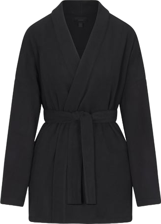 SKIMS Onyx Black Fleece Wrap Short Robe UK M