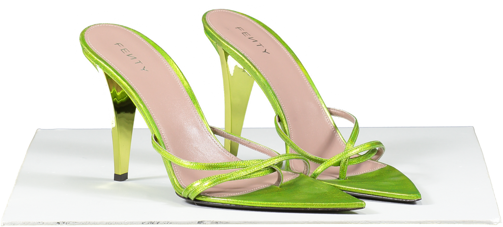 Fenty Metallic Green  T Heel Multi Straps Sandals 105 UK 6 EU 39 👠