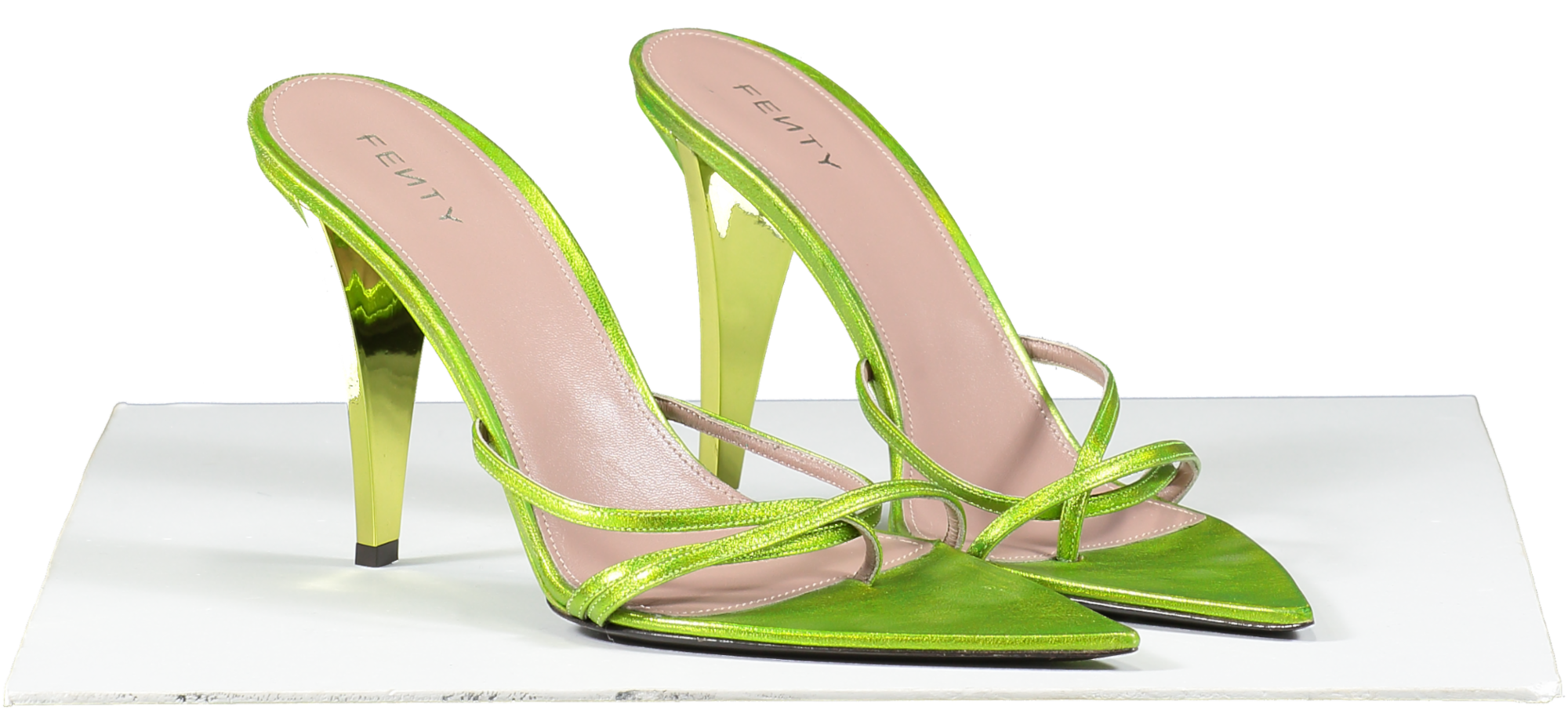 Fenty Metallic Green  T Heel Multi Straps Sandals 105 UK 6 EU 39 👠