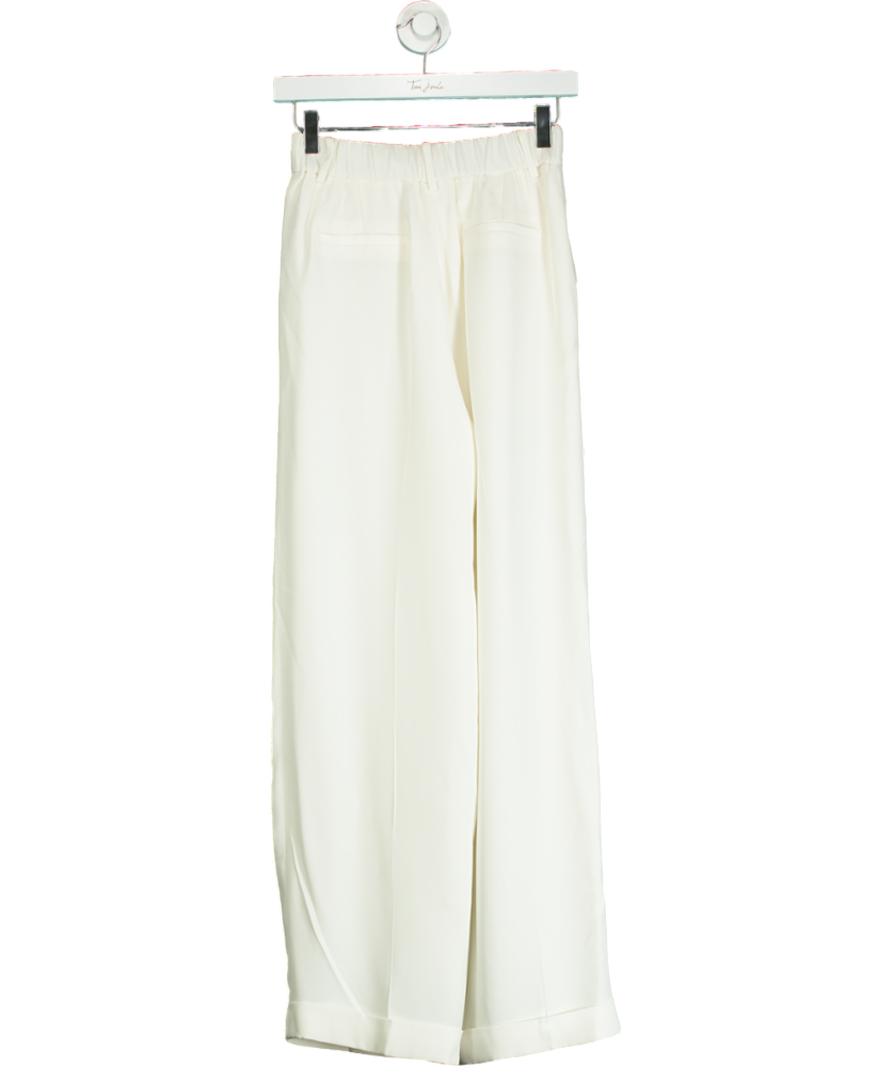 Lily Silk White Timeless Pleated Wide-leg Dense Silk Trousers UK 8