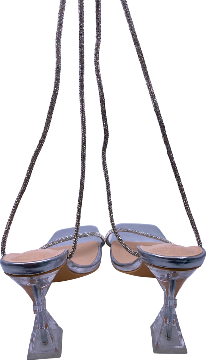 Cape Robbin Silver Strappy Mule Heels UK Size 4
