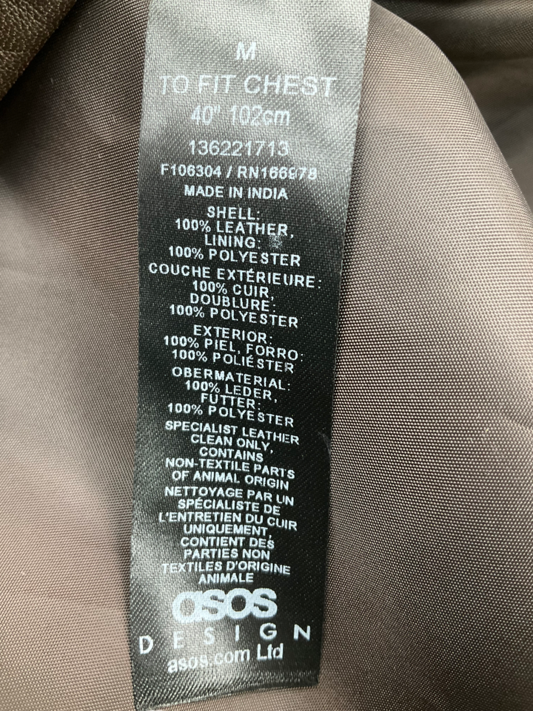 ASOS Brown Harrington Faux Leather Jacket UK M