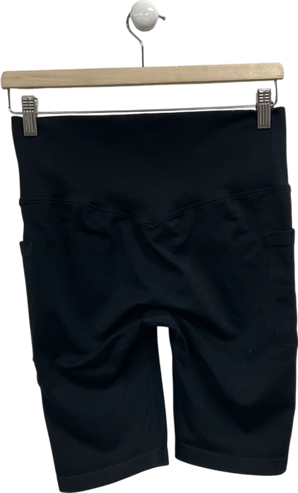 Black Pocketed Ribbed Cycle Shorts UK S