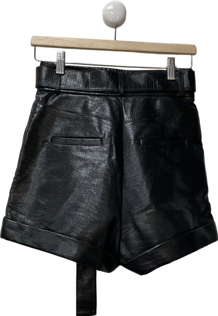 Topshop Black Faux Leather Short With Tie Belt UK 8