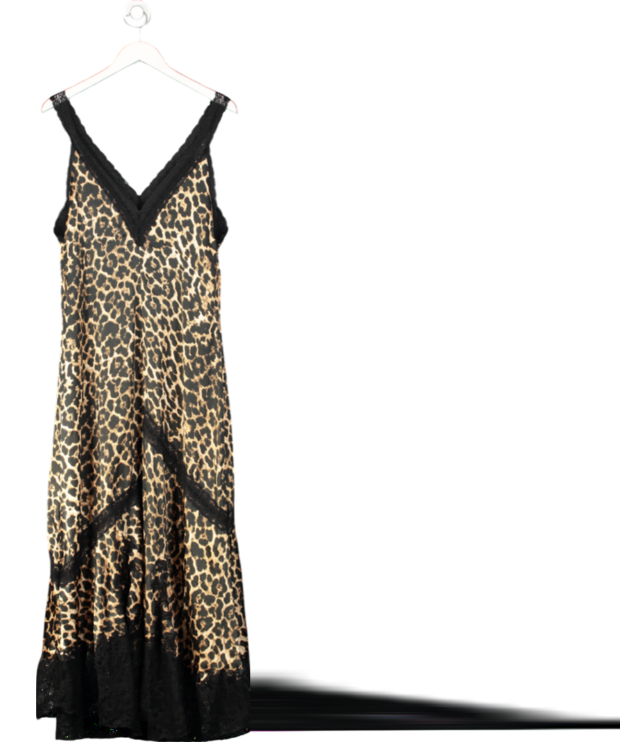 ASOS Brown Maxi Dress With Lace Insert In Animal Print UK 8