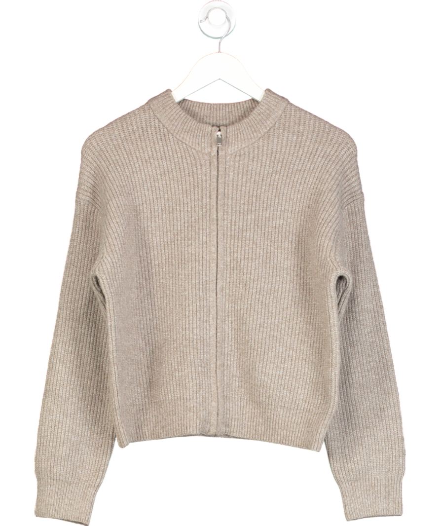 River Island Beige Ribbed Crew Neck Cardigan UK S