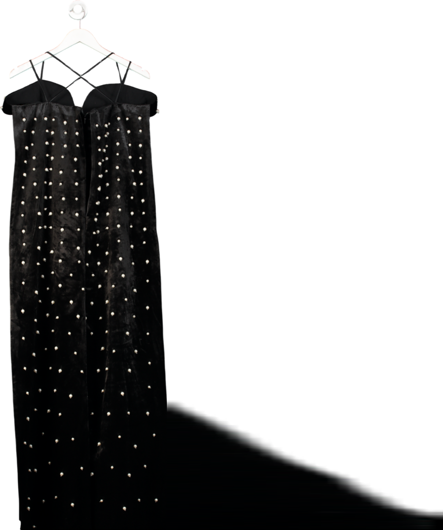 Safiyaa Black Pearlescent Beaded Off-the-shoulder Cape Gown UK S