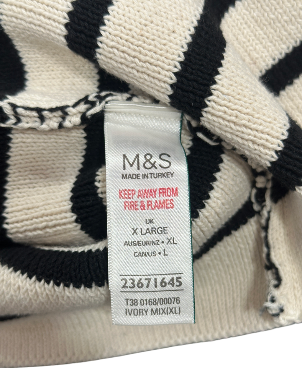 M&S Cream Striped Gold Button Crew-neck Cardigan UK XL