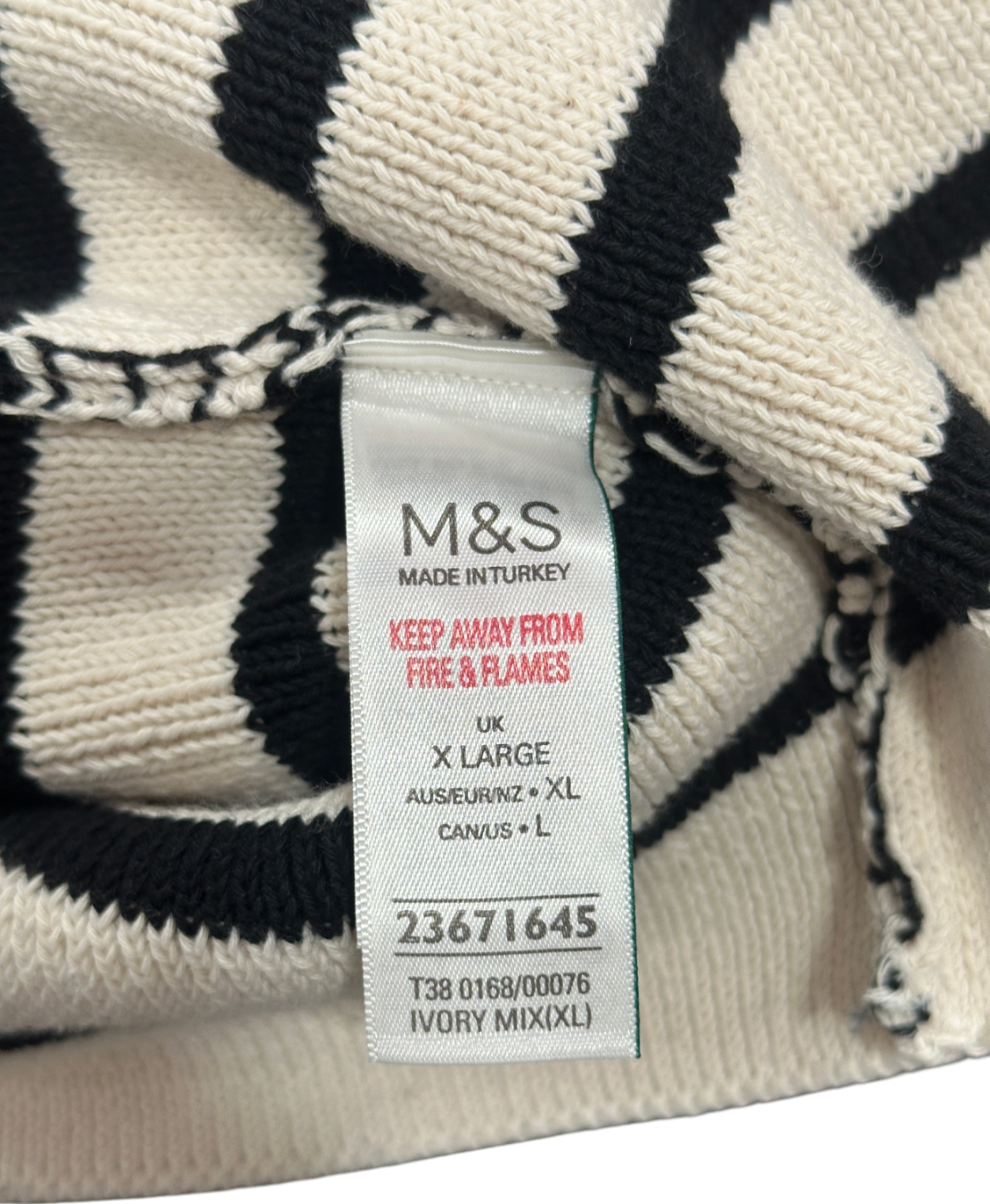 M&S Cream Striped Gold Button Crew-neck Cardigan UK XL