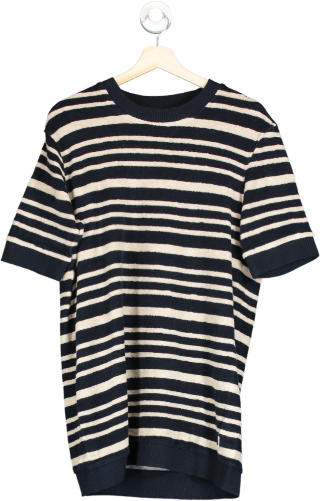 Orlebar Brown Blue Striped Terry Towelling T Shirt UK S