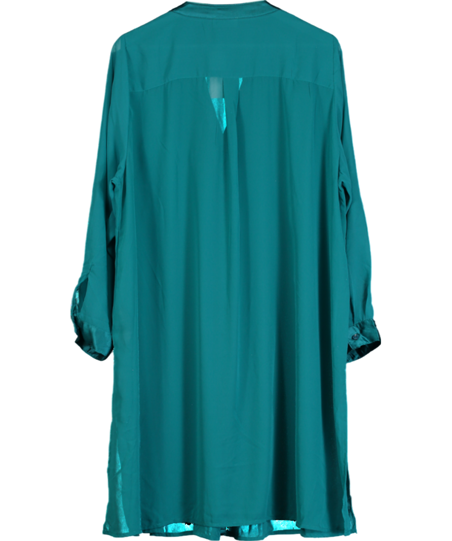 Yours Green Satin Trimmed Long Sleeve Sheer Shirt UK 26