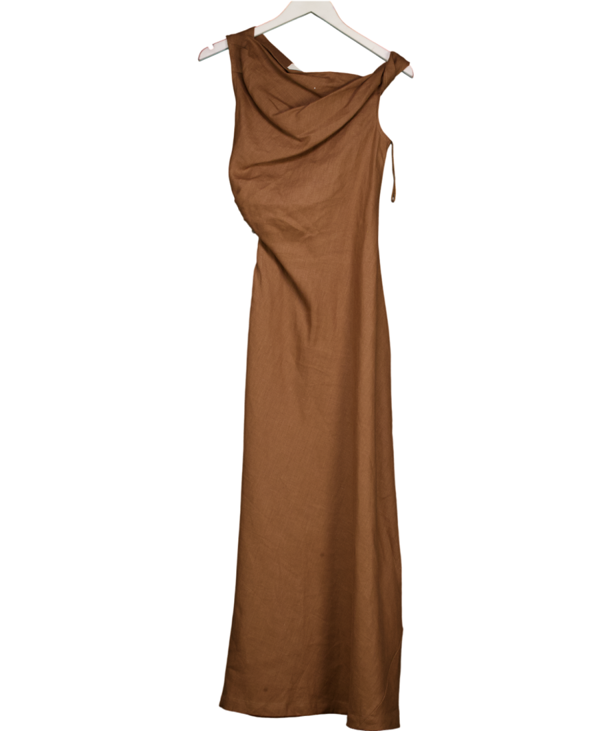 FAITHFULL THE BRAND Brown Brwon 100% Linen Suis Midi Dress Us4 UK 8