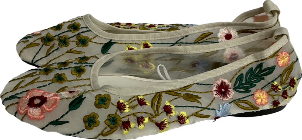 ZARA White Floral Ballerinas UK 5 EU 38 👠