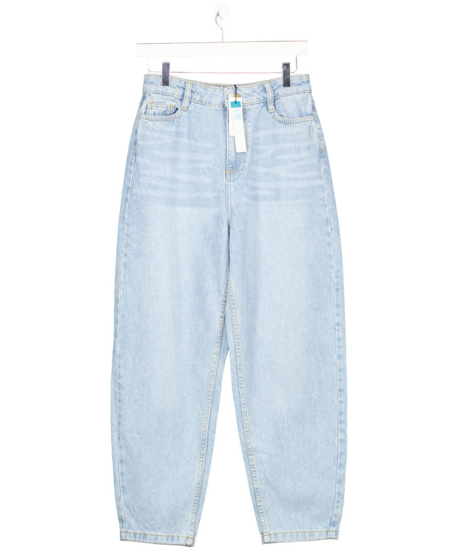 Nobody's Child Blue Light Wash High Rise Barrel Leg Jeans - Short Length UK 8