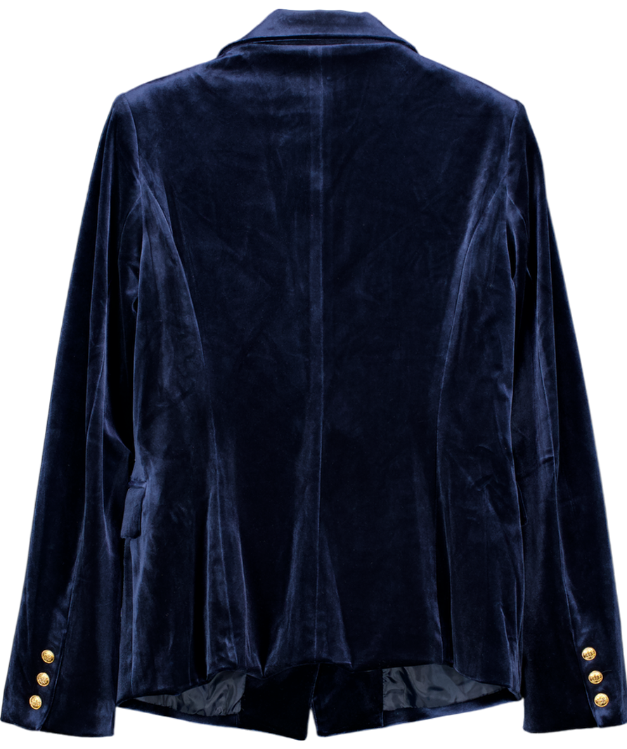 Attentif Blue Fitted Velvet Blazer Jacket With Gold Buttoning UK 16