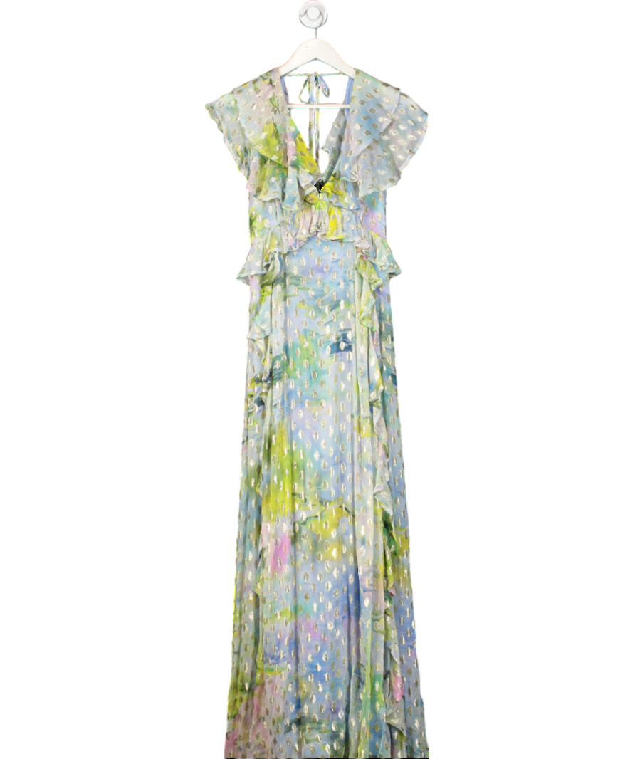 Coast Multicoloured Pastel Frill Detail Fitted Maxi Dress UK 12