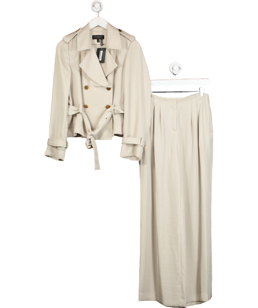 Donna Karan Beige Short Jacket With Tie Belt And Wide Leg Trousers UK S
