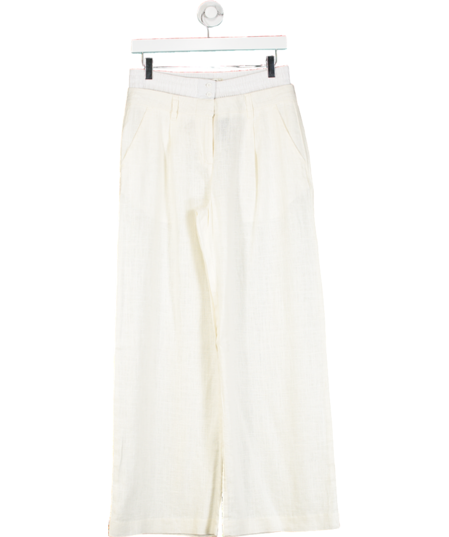 Next Cream Double Waistband Linen Blend Trousers UK 8
