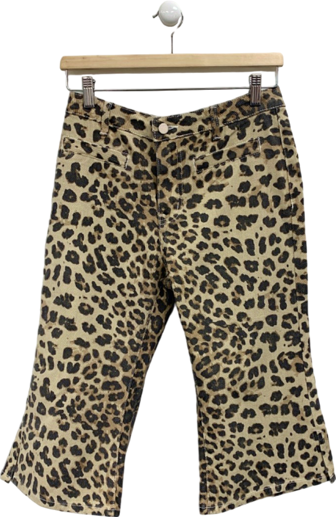 Pretty Little Thing Light Brown Leopard Print Denim Capris UK 8