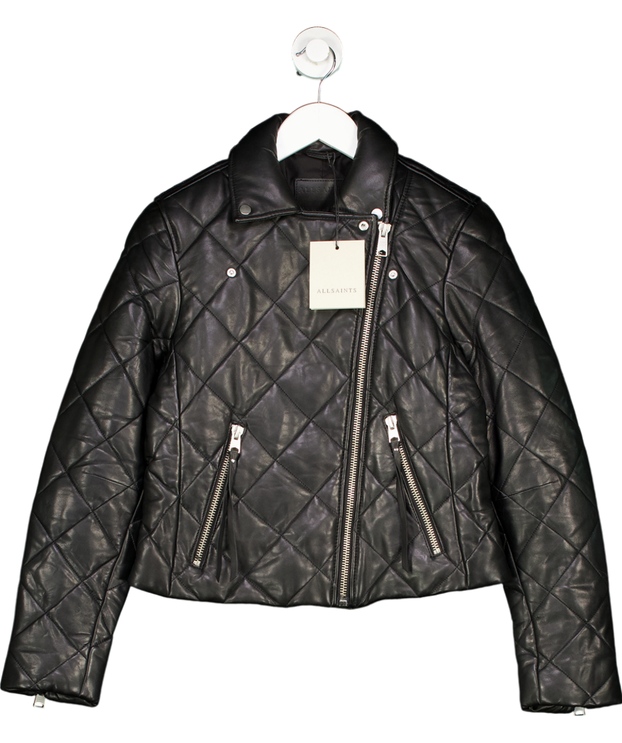 All Saints Black Dalby Quilted Leather Biker Jacket UK 10