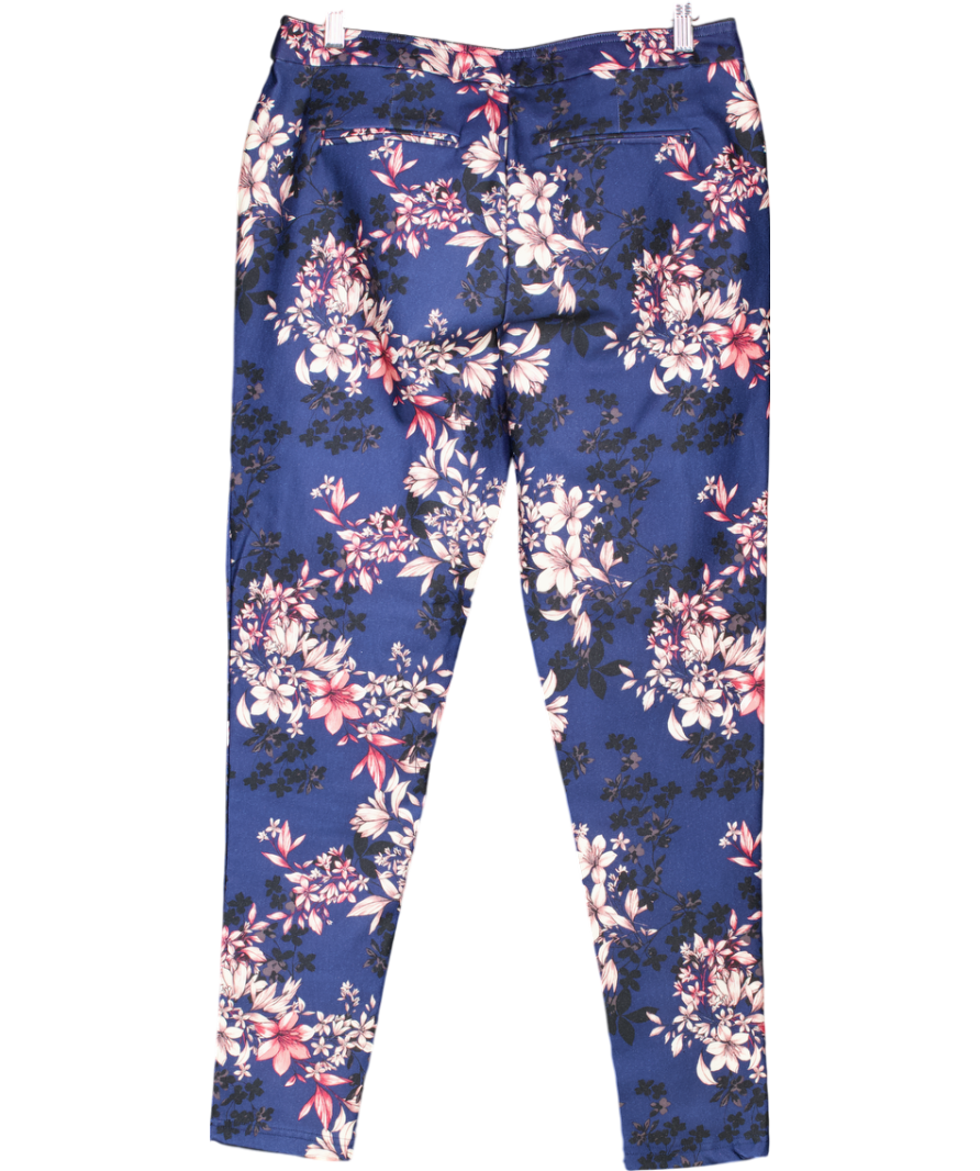 New Look Blue Cropped Floral Trousers UK 12