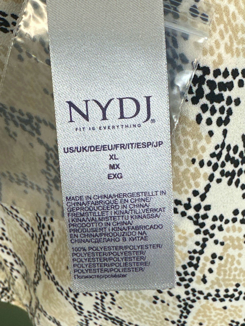 NYDJ Beige Snakeskin Print Pintuck Blouse UK XL