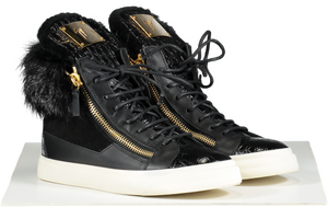Giuseppe Zanotti Black Leather Suede And Calfhair London High-top Sneakers UK 4 EU 37
