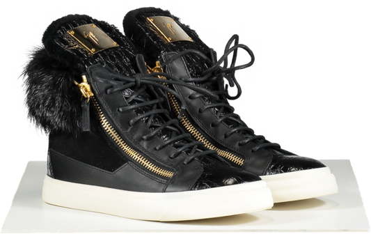 Giuseppe Zanotti Black Leather Suede And Calfhair London High-top Sneakers UK 4 EU 37 👠