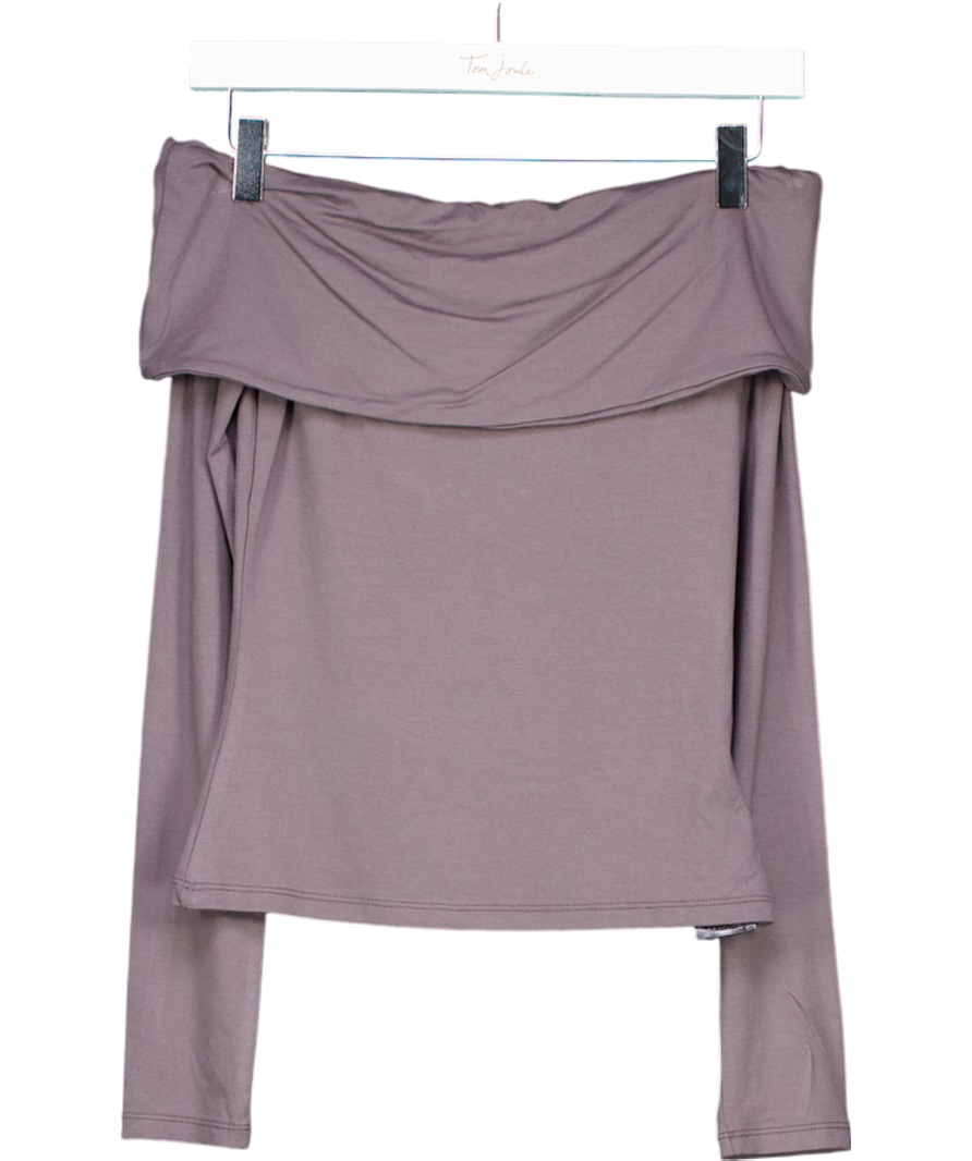 NA-KD Grey Off Shoulder Soft Line Long Sleeve Top UK XS