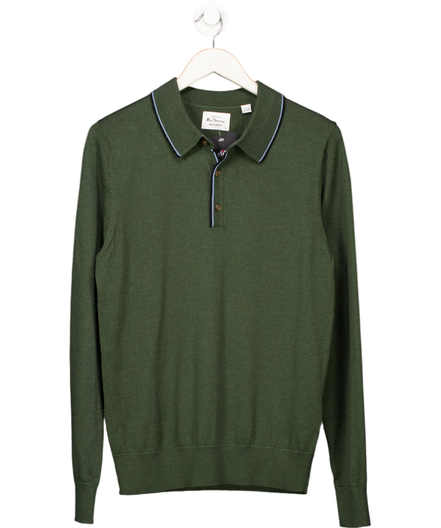 Ben Sherman Tipped Merino Wool Polo In Khaki Green UK S