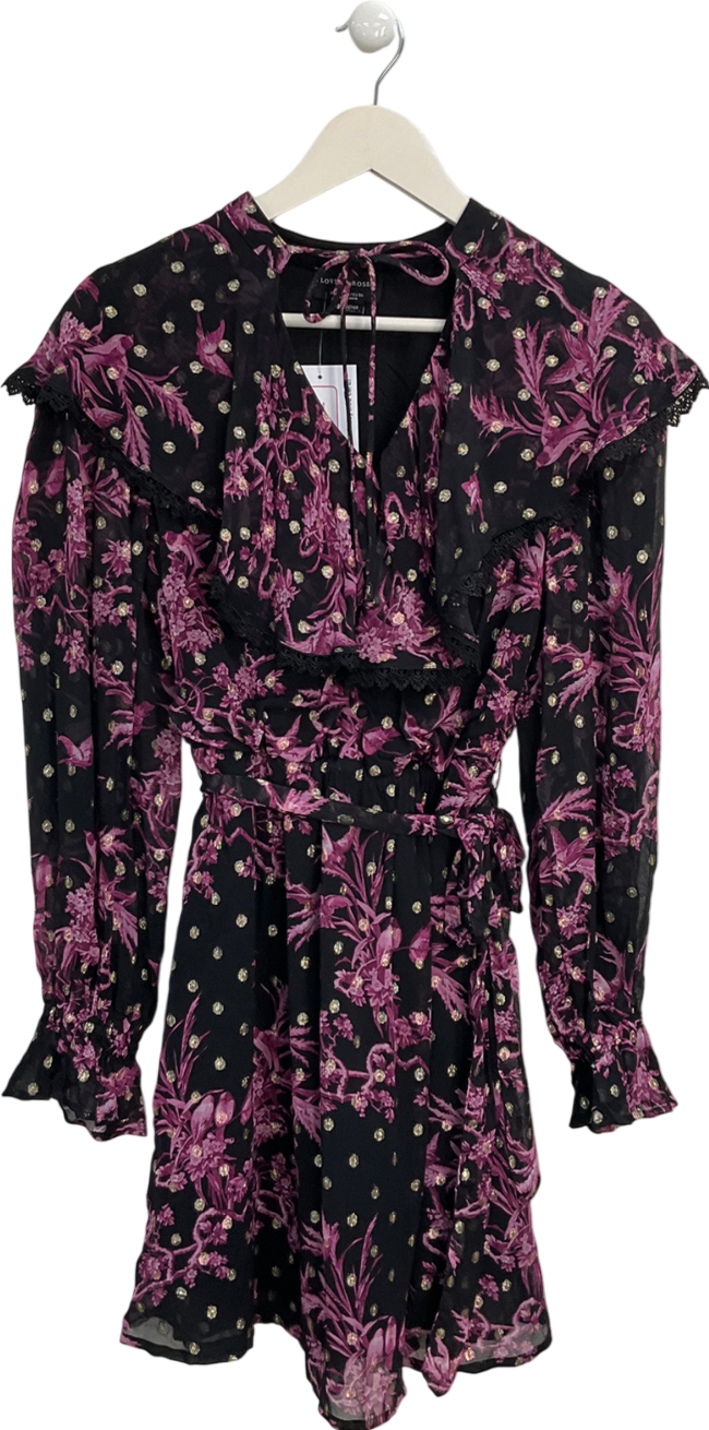 Love & Roses Black Bird Print Mini Dress UK 8