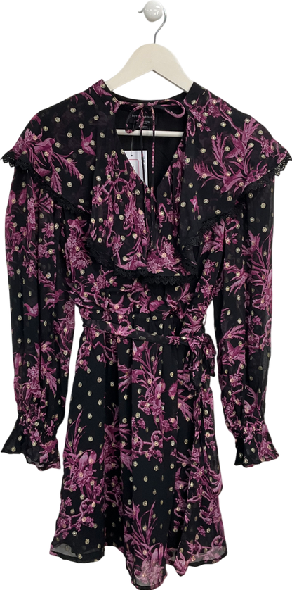 Love & Roses Black Bird Print Mini Dress UK 8