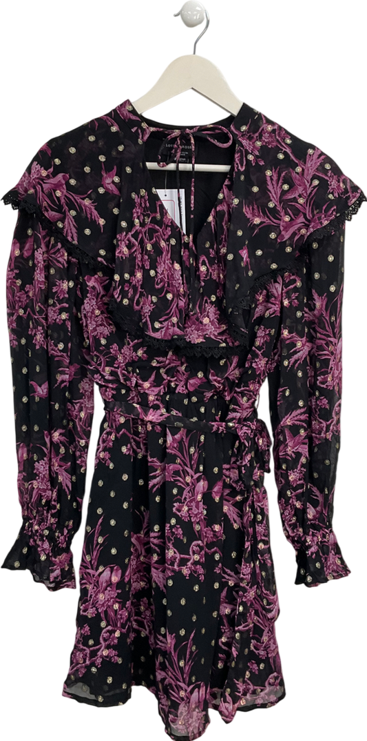 Love & Roses Black Bird Print Mini Dress UK 8