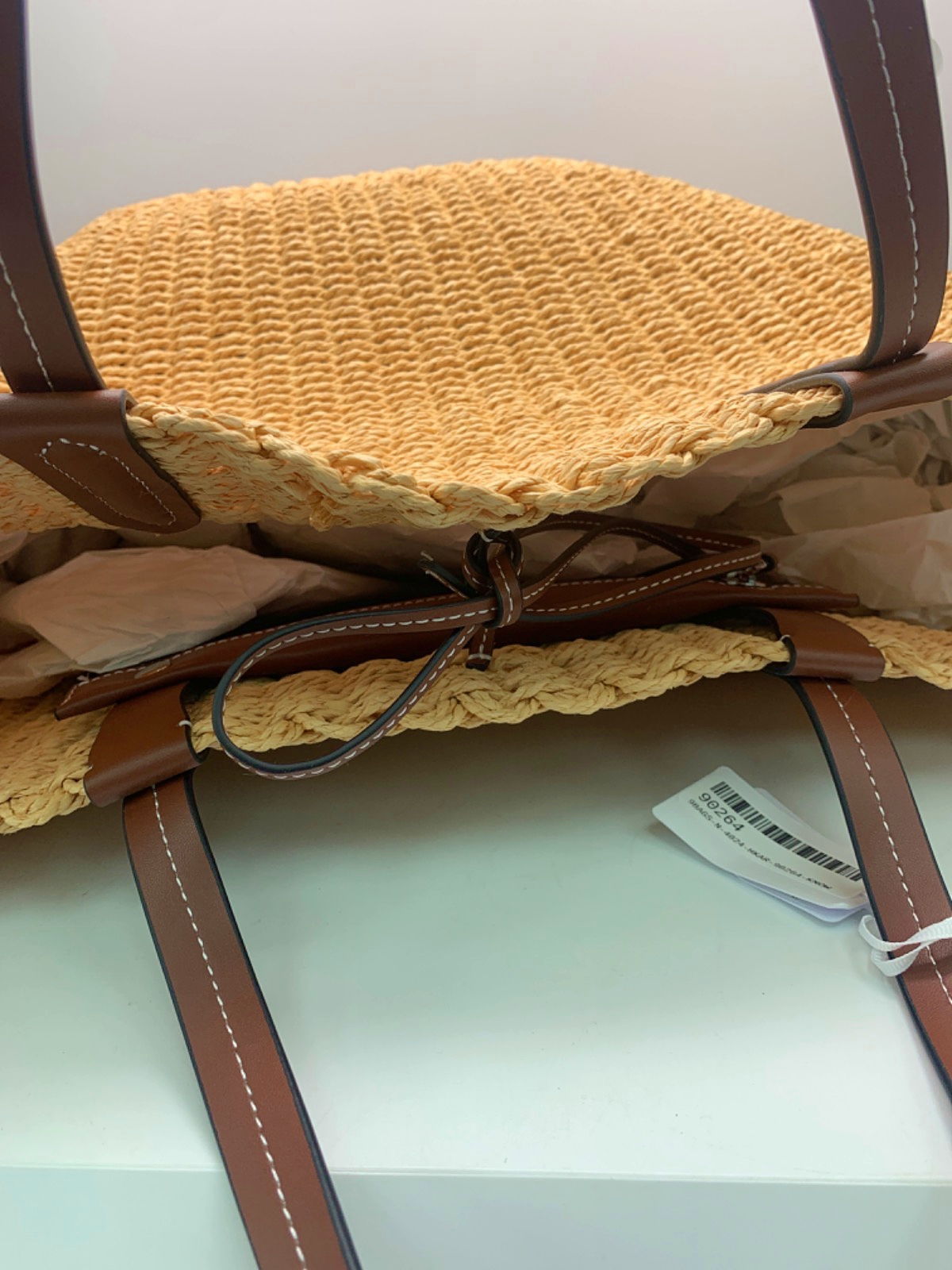 The White Company Natural Leather Trim Straw Basket Tote Bag