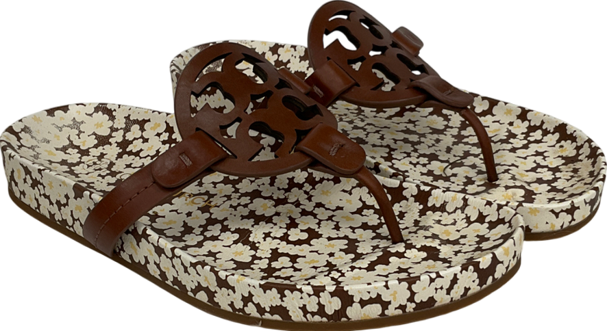 Tory Burch Brown Floral Print Leather Sandal UK 4 EU 37