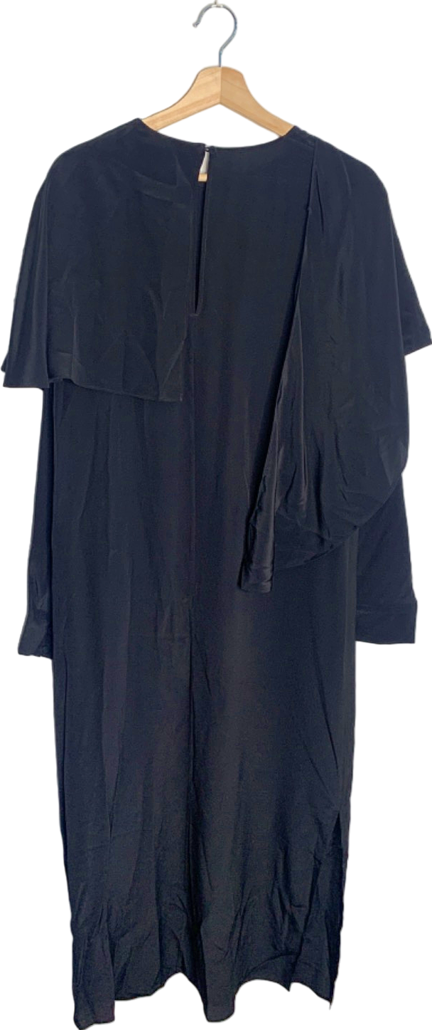COS Black Long-Sleeve Silk Cape Dress UK 18