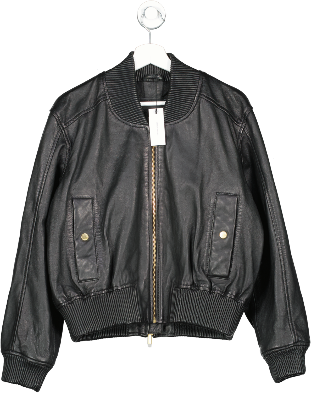Karen Millen Black Washed Leather Zip Bomber Jacket UK 12