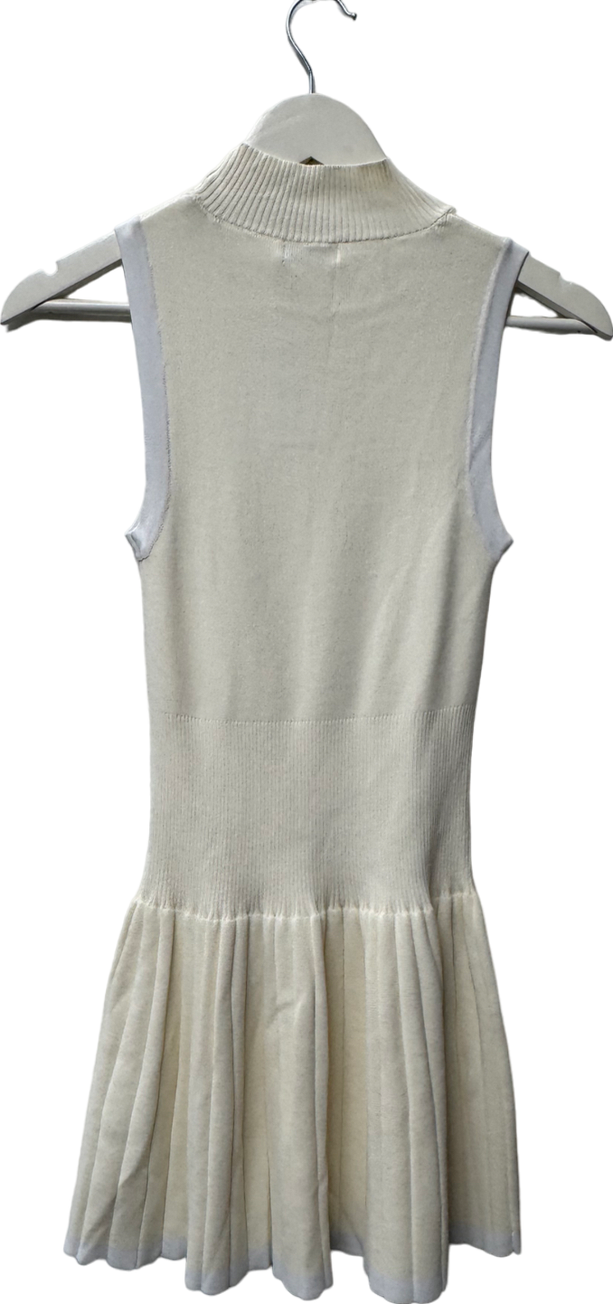 M Lounge White Knitted High Neck Pleated Dress UK XS