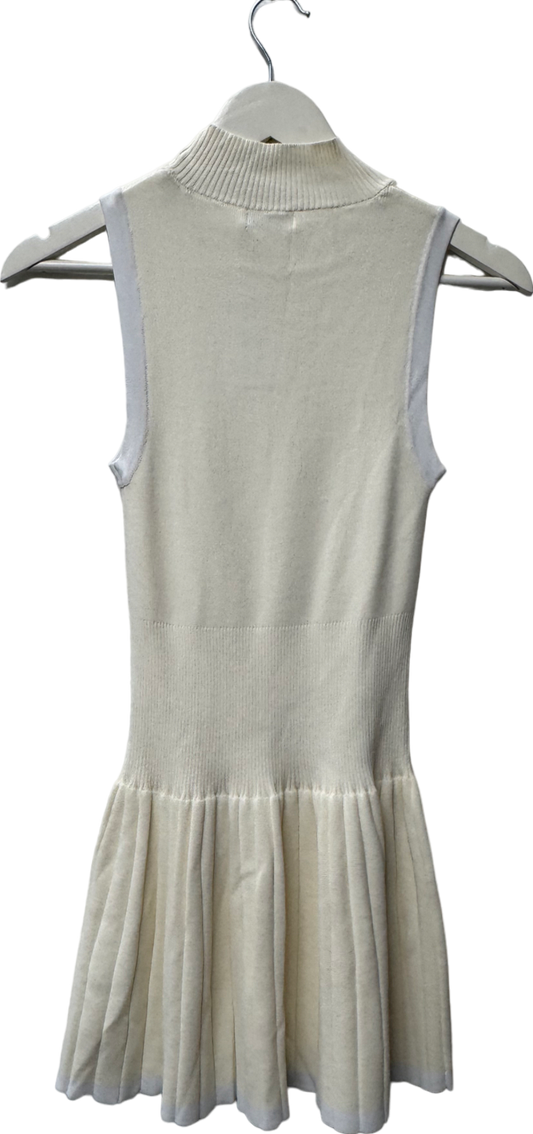 M Lounge White Knitted High Neck Pleated Dress UK XS