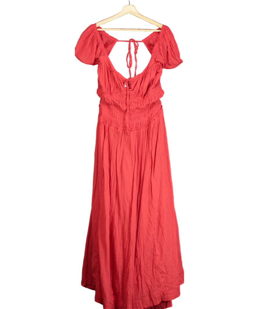 Free People Red Tie Detail Ruched Maxi Dress UK XL